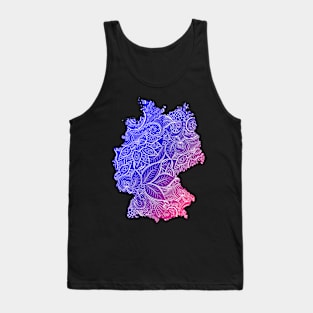 Colorful mandala art map of Germany with text in blue and violet Tank Top